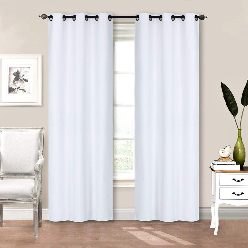 Home Collection 2 Panels 100% Blackout Curtain Set Solid Color with Rod Pocket Grommet Drapes for Kitchen, Dinning Room, Bathroom, Bedroom,Living Room Window New (74” Wide X 83” Long, White) - Image 1